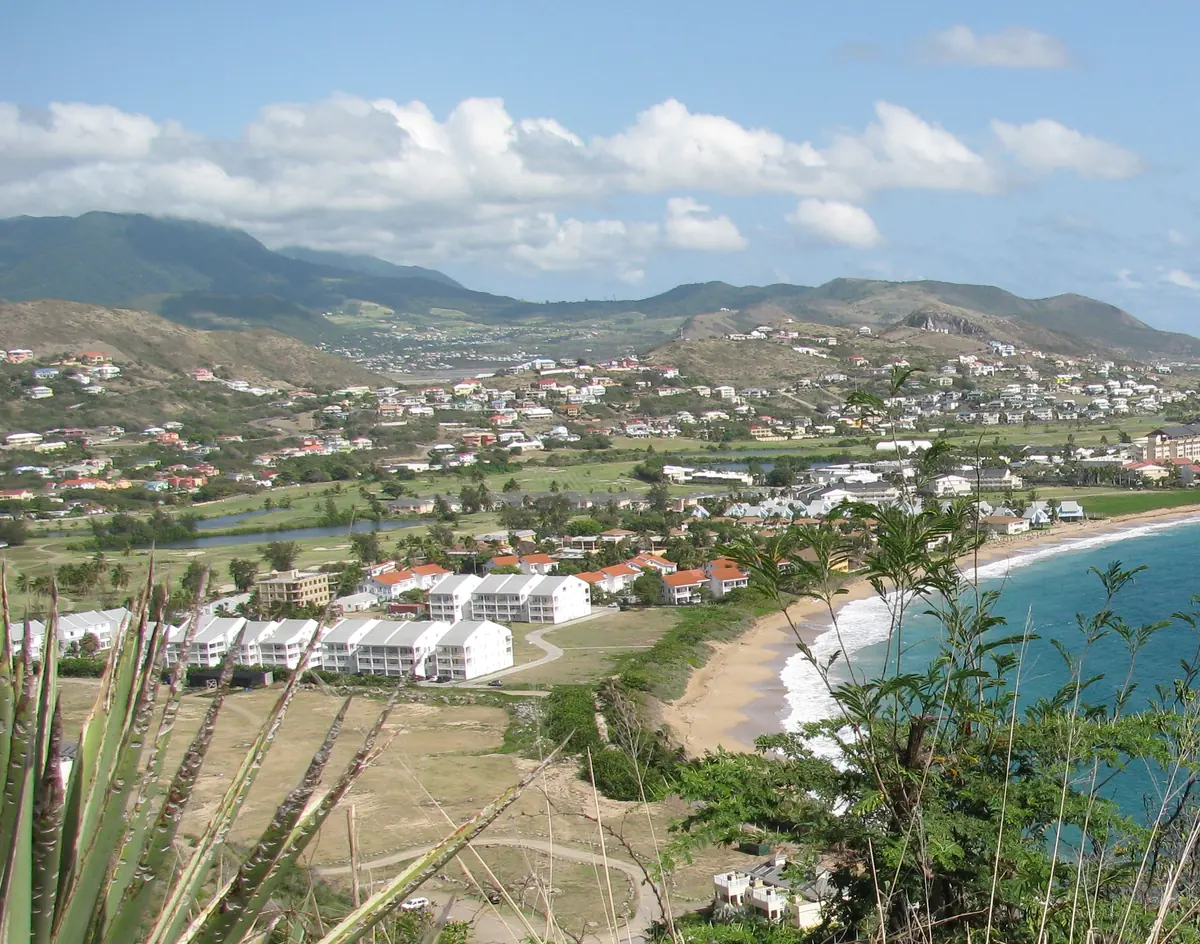 A calm bay framed by hills on St Kitts